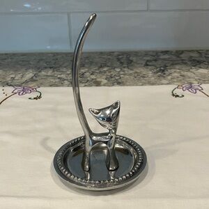 Silver Tone Kitty Cat Ring Holder